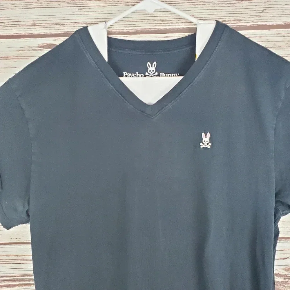 Psycho Bunny Mens Size 6/Large Black Classic V-Neck Short Sleeve Shirt       #21 - Picture 2 of 7